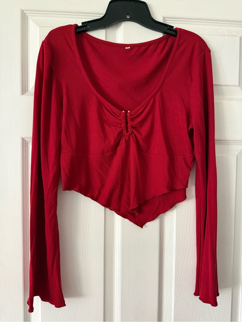 Red Long-Sleeve Ruched Crop Top - Women